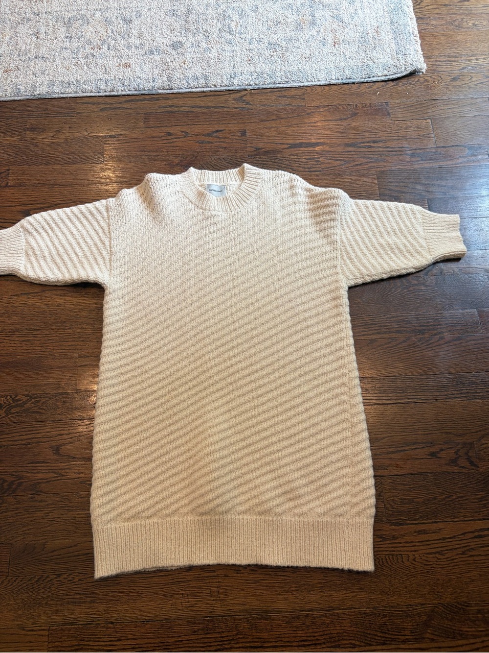 Rachel Comey Cream Diagonal Rib Crewneck Sweater Tunic Dress